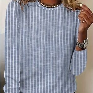 NWOT Ladies soft knit blue/white striped LS tee. Super soft, drapes very nicely.
